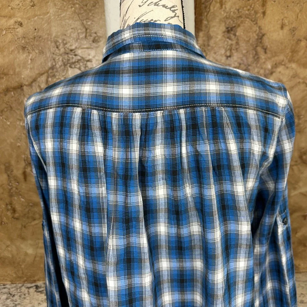 Vintage Denim & Supply‎ Ralph Lauren Shirt Womens Medium Button Front Plaid Blue